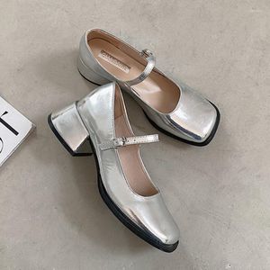 Dress Shoes 2023 Spring Autumn Mary Jane Fashion Women Shallow Buckle Mid Heel Ladies Elegant Outdoor Single Leather