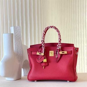 2024 Bag Platinum High Tote Quality Leather Women's Upgrade First Layer Cowhide Chinese Red Large Capacity Leather Handväska