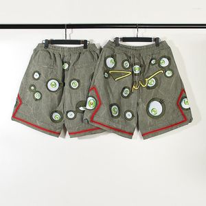 Mäns shorts koppartråd broderade män kvinnor tvättade militärgrön vintage duk casual byxor