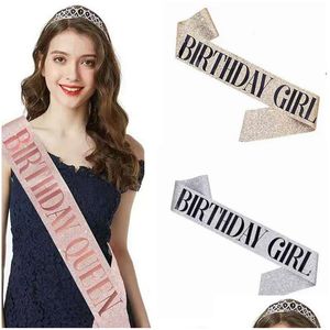 Decoração de festa 3 cores Fashion Birthday Partys Shoder Strap Girl Etiquette Belt 2 Styles Princess Ribbon 160x9.5cm Drop Deliver