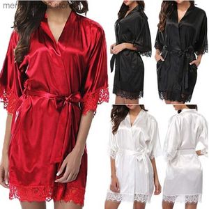 Indumenti da notte da donna New Hot Sexy Lingerie new Satin Lace Kimono nero Intimo Sleepwear Robe Sexy Night Gown Donna Biancheria intima erotica 2023 T230523