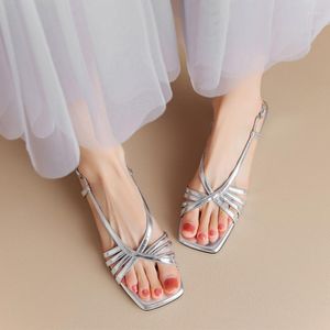 Dress Shoes Women Sandals Open Toe Mid Heels 2023 Summe Flip Flops Pu Leather Slippers Party Pumps Slides Sexy Ladies