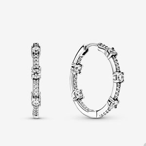 Sparkling Pave Bars Hoop Earrings for Pandora Real Sterling Silver Wedding Party Earring For Women Girlfriend Crystal diamond luxury earring with Original Box