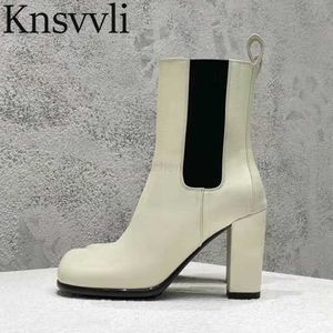 Boots Sexy High Heel Ankle Boots Women Genuine Leather Black White Short Boots Female Chunky Heels Runway Shoes Woman Botas Mujer X230523