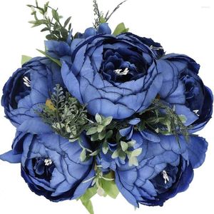 Dekorativa blommor 1 Pack Artificial Peony Fake Silk Peonies Vintage Home Decoration Office Wedding Decor (Navy Blue)