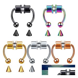 Nose Rings Studs 1Pcs D Fake Ring Hip Hoop Septum Rock Stainless Steel Magnet Piercing Punk Body Jewelry Factory Price Exp Dhgarden Dhl3H
