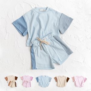 Clothing Sets Summer Toddler Girls Cotton Short Sleeve TopShorts Set Baby Boys Shortsleeve Tee Outfits Kids Stitching Color Clothes 230522