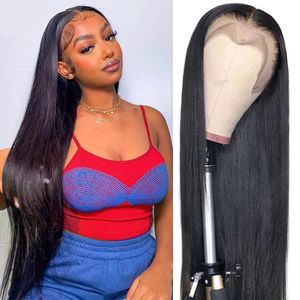 Ósseo penteado humano reto HD Transparente 13x4 Lace Frontal Human Wigs para mulheres baratas sem arremesso de renda presa peruca frontal