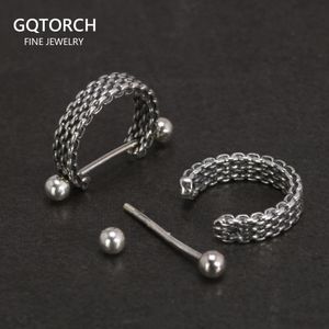 Huggie 925 Sterling Silver Jewelryシンプルな編組Cshaped Retro Punk Panysul earrings for Men and