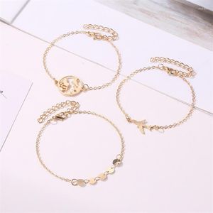 Link Bracelets Simple Design Map Bird Geometry Metal Bracelet Fashion 3-Piece Set Female Charm Accessories Creative Ladies Party Jewelry