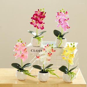 Dekorativa blommor 21 cm 6heads Artificial Futterfly Orchid Flower Bonsai Christmas Hallowen Wedding Birthday Party Home Bedroom Decor Fake