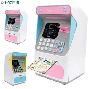 Yeni Figürinler Para Kutuları ATM Makine Nakit Kutusu Hediyesi Çocuklar İçin Elektronik Piggy Bank Simüle Yüz Tanıma Otomatik Kaydırma Kağıt Banknot G230523