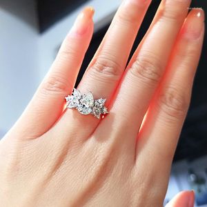 Cluster Rings Luxury Creative Pear Water Drop Ring Silver Color Engagement Wedding Bands Lotus Flower For Women Anniversary Gift