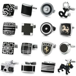 Brand new high quality brass material black enamel men's Cufflinks classic style fashion brand French shirt Cufflinks