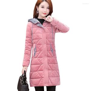 Women's Trench Coats 2023 Winter Thicken Warm Corduroy Cotton Jacket Women&#39;s Long Down Jackets Casual Plus Size Hooded Parka