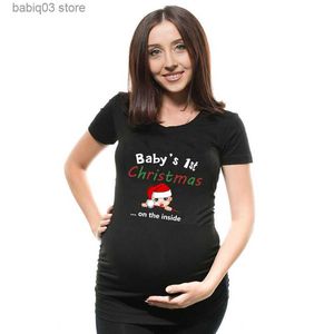 Umstands-Tops, T-Shirts, Babys 1. Weihnachten Umstands-T-Shirt, Schneemann-Knöpfe, lustiges Schwangerschafts-T-Shirt, süßes Weihnachts-T-Shirt, schwangere Umstands-T-Shirts, T230523