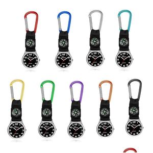 Relógios de bolso portátil Carabiner Watch Compass enfermeira Quartz Keychain Buckle Mtifuncuional Ferramenta de sobrevivência ao ar livre 9 Cores Drop Delive Dhzrp