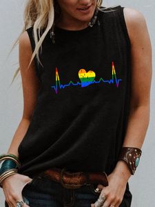 Damen T-Shirts LGBT Ärmelloses Shirt Regenbogen Herzschlag Grafikdruck Frauen Lustiges Sommer Casual Top Geschenk für Sie