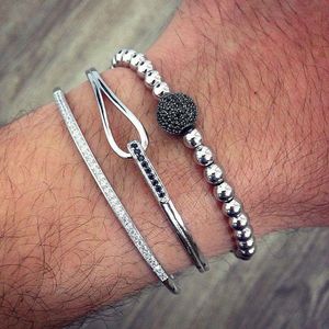 Armreif 2020 Neue Luxus Marke Silber Farbe Herren Armbänder Manschette Armreifen Schmuck-Set Für Herren Beste Party Coole Schmuck Geschenk