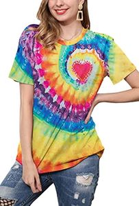 Tie Dye Shirt Women Heart Graphic Tees Funny Rainbow Pride T Shirt hbt Equality Shirts Casual Short Sleeve Tops