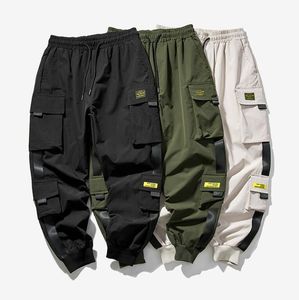 2023 Hip Hop Harem Joggers lastbyxor för män med flerfickor Ribbons Man Sweatpants Streetwear Casual Mens S-5XL