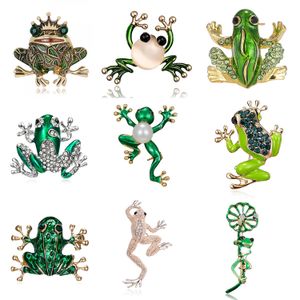 12 stilar vintage kristallgröna grodor broscher för kvinnor mode strass djur brosch stift damer party smycken tillbehör