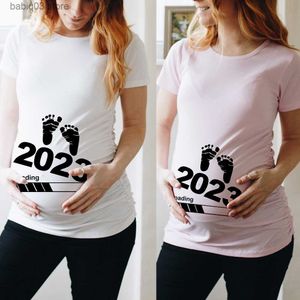 Topy macierzyńskie koszulki Ładowanie dziecka 2023 W ciąży T-shirt z krótkim rękawem T-shirt ciąża Ogłoszenie Nowa mama