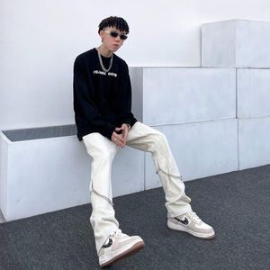 Men's Pants High Street Cargo With Chain Baggy Straight Harajuku Koren Streetwear Wide Leg Hip Hop Casual Trousers