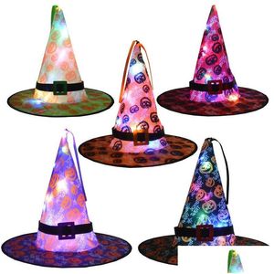 Cappelli da festa Led Cappello di Halloween Hangable Incandescente Strega Decorazione festiva Cap Drop Delivery Home Garden Supplies Dhcja