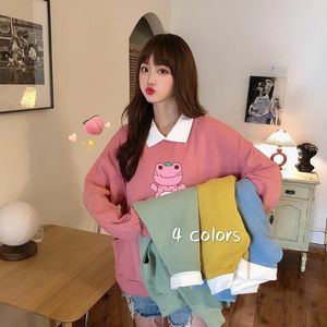 Kadın Hoodies Kadın Sevimli Pembe Kış Sweatshirts Uzun Kollu Patchwork Top Kawaii Kazak 90s Estetik Giysiler Kpop Street Wear Lady