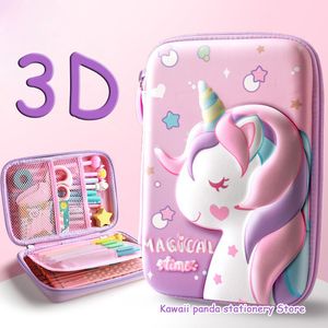 Potloodkisten 3D Cartoon Eva Case Unicorn 2 Layer Kawaii Waterdichte Penbox voor meisjes Gekleurde school Suppllies Leuke stationaire tas geschenken 230522