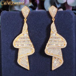 Knot cwwzircons geométricos espumante de zirconia cúbica de zircônia cúbica Brincos longos para mulheres Dubai Gold Color Jewelry Cz803