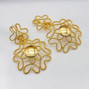 Knot Drop Earrings Women 24K Gold Plated Flower Jewelry Copper African Dubai Hollow High Quality Daily Wear Gift Party Anniversary