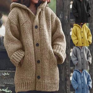 Cardigan da donna in misto lana morbido con chiusura a bottoni caldi tascabili per cappotti scolastici