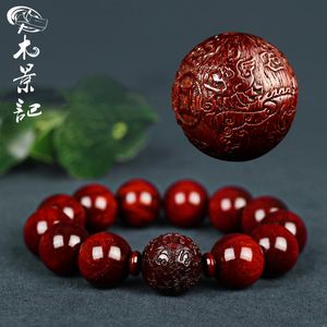 Bracciali Mujingji Zodiaco cinese Indiano Pterocarpus Santalinus Bracciale da uomo con rosario intagliato, regalo per l'anno di Natale delle donne