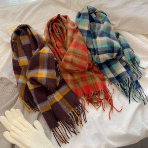 Scarves 2023 Korean Autumn And Winter Plaid Women's Scarf Imitation Cashmere Warm Tassel Thickened Covered With Shawl
