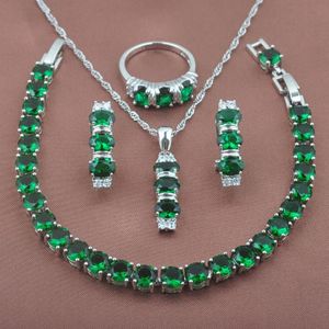 Sets Fabulous Green Zirconia Women's Jewelry Sets Bracelet 925 Silver Necklace Pendant Earrings Ring YZ0156