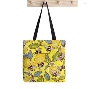Сумки для покупок покупатель желтый лимон и пчелиновый сад печатайте сумку для женщин хараджуку сумочка для девочки плеч