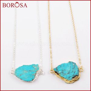 Pendant Necklaces BOROSA 5PCS Gold/Silver Plated Natural Turquoises Slice Connectors Adjustable Chains Necklace Gems Druzy Jewelry G1624-N