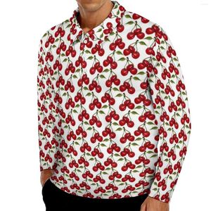 Men's Polos Watercolor Fruit Print Polo Shirts Man Pretty Red Cherry Casual Shirt Spring Y2K Collar Long Sleeve Graphic Oversized T-Shirts