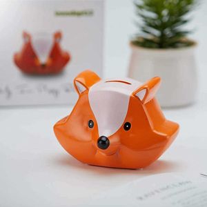 New Figurines Ceramic Fox Figurines Kids Money Banks Collectible Decoration Piggy Coin Bank Animal Forest Theme Decor for Home Holiday Gifts G230523