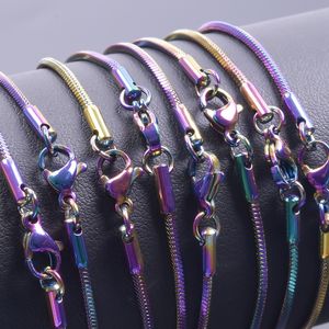 Correntes de cobra quadradas de 1,5 mm, colares de aço inoxidável colorido do arco -íris, fechos de lagosta lisa ajuste para encantos pendentes Acessórios para jóias DIY 18 20 20 polegadas