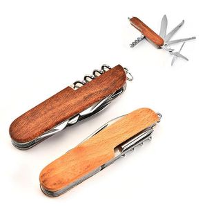 Openers Wooden Mtifunctional Folding Knife Bottle Keychain Stainless Steel Scissors Portable Outdoor Cam Tool Drop Delivery Home Gar Dhsij