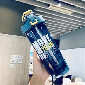 Su Şişeleri 800ml Spor Şişesi Plastik Karıştırma Kupası Kapak Saman Güvenliği Sızıntı Kanıtı Fitness Ölçeği Kilit Yakalama gizli sap