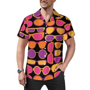 Men's Casual Shirts Glasses Print Vacation Shirt Summer Sunglasses Hawaiian Men Retro Blouses Short Sleeve Graphic Tops Plus Size