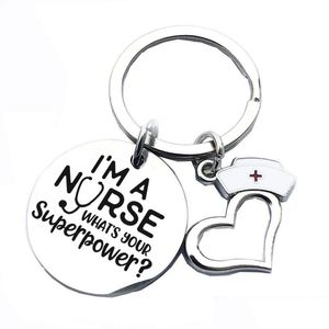 Keychains Lanyards Stainless Steel Nurses Keychain Pendant Im A Nurse Stethoscope Keyring Heart Shaped Key Chain Medical Student G Dhkpm