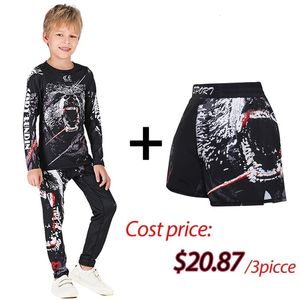 Uppsättningar/kostymer barn mma rashguard bjj gi t-shirt byxor jiu jusit tight byxor muay thai shorts 3pcs/set barn mma komprimering sport 230523