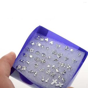 Stud Earrings 2 Sets 24-pair Different Shape Fashion Plastic Ear Studs Mix Boxed Set Sliver Body Piercing Jewelry