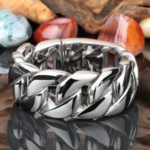 Armband 12/26/31mm 316L rostfritt stål Curb Cuban Armband enormt tungt silverfärgstonkedja Partihandel smycken Mens pojkar armband