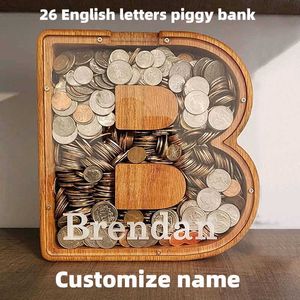 Dekorativa föremål Figurer Tjugoseks brev Piggy Bank Trämynt Pengarbesparande Box Jar Coins Lagring Box Desktop Ornament Hemdekor Hantverk G230523